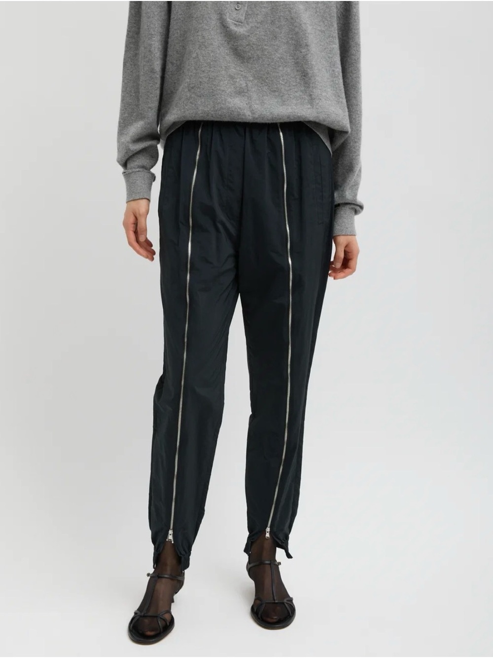 Tibi Black Nylon Zipper Joggers (S-S)